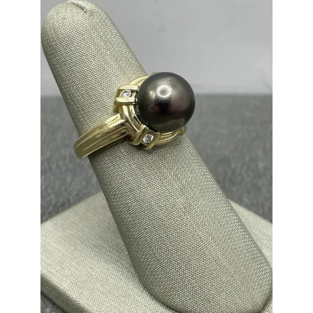 14K Yellow Gold Purple/Grey Pearl & Diamond Accents Ring (26367)